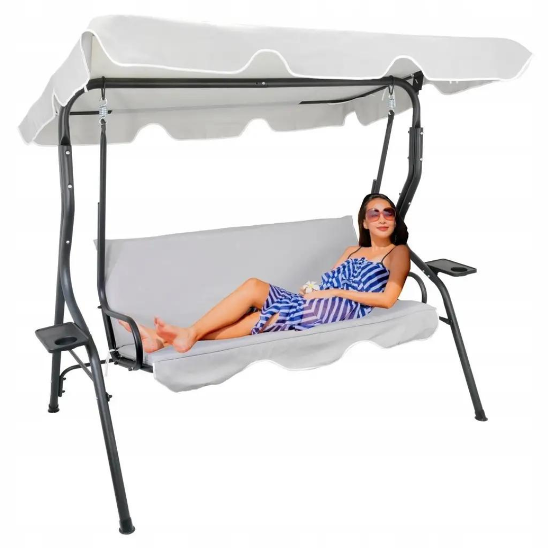 КачелЯ садовАЯ трехместнАЯ GardenLine KRE5422 с навесом 170x110x153 см Серый (PVO97) - фото 5