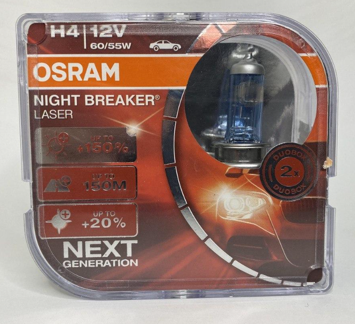 Лампи галогенові Osram H4 + 150% Night Breaker Laser