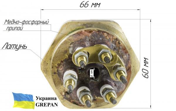 Блок-тэн Grepan 7500W 230V резьба 2" правая медь (btn030) - фото 3