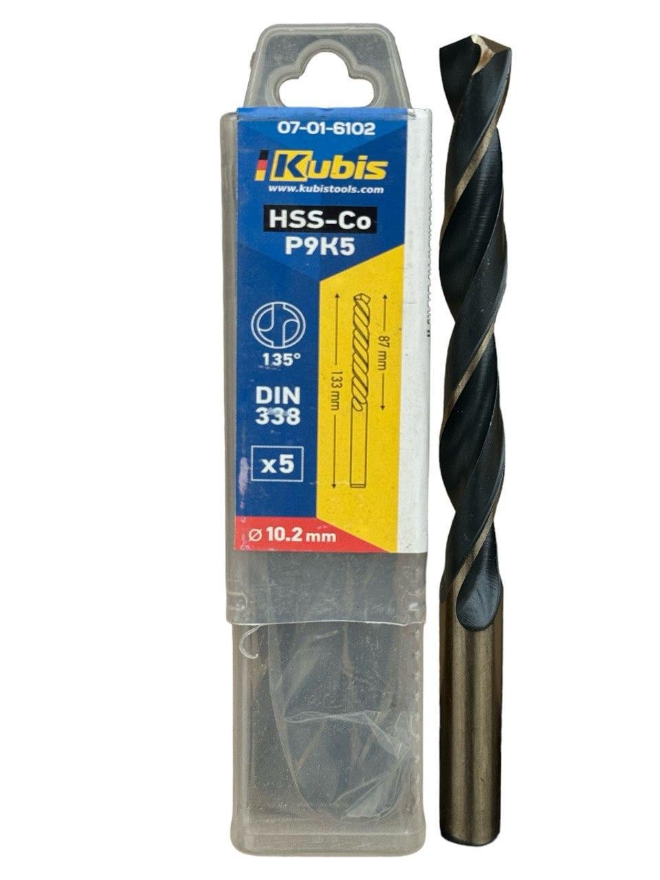 Сверло кобальт Kubis Р9К5 10,2 мм с хвостиком 10 мм (07-01-6102)