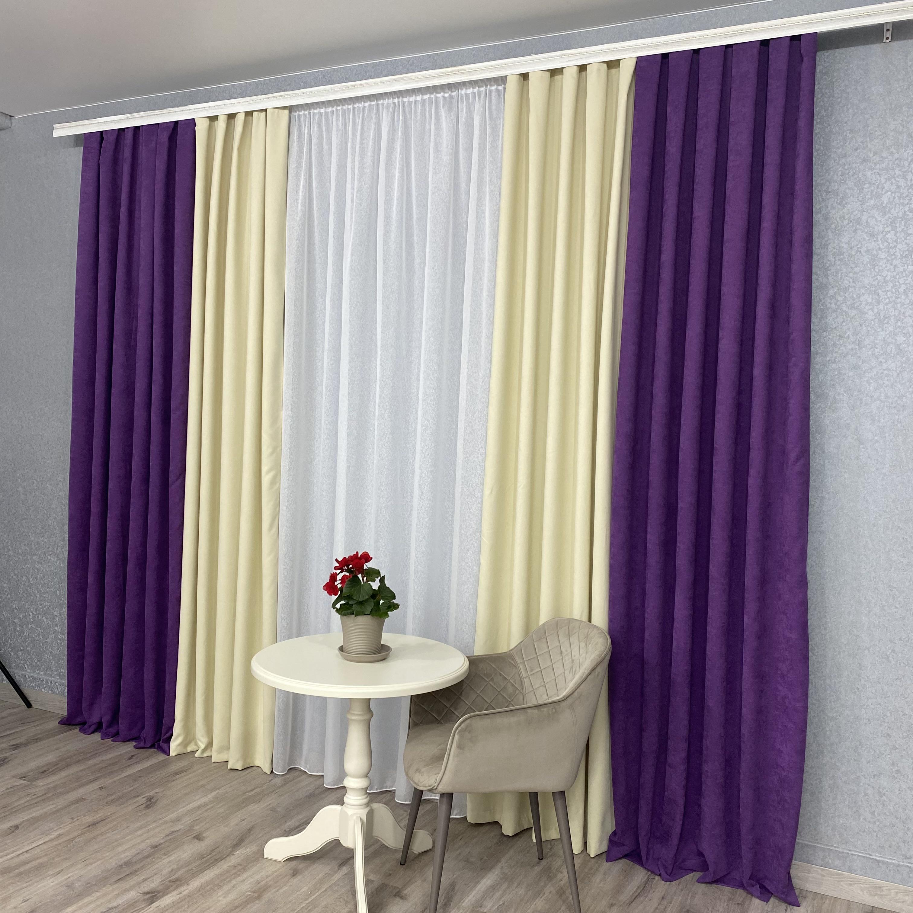 Шторы микровелюр TG Home Дуэт №450 1,50х2,70 м Фиолетово-кремовый (450-98/250) - фото 4