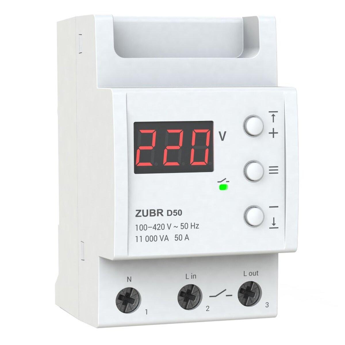 Реле напряжения ZUBR D50 50А подключение низ 3 Din контроль/демонстрация напряжения (SW-105119) - фото 1