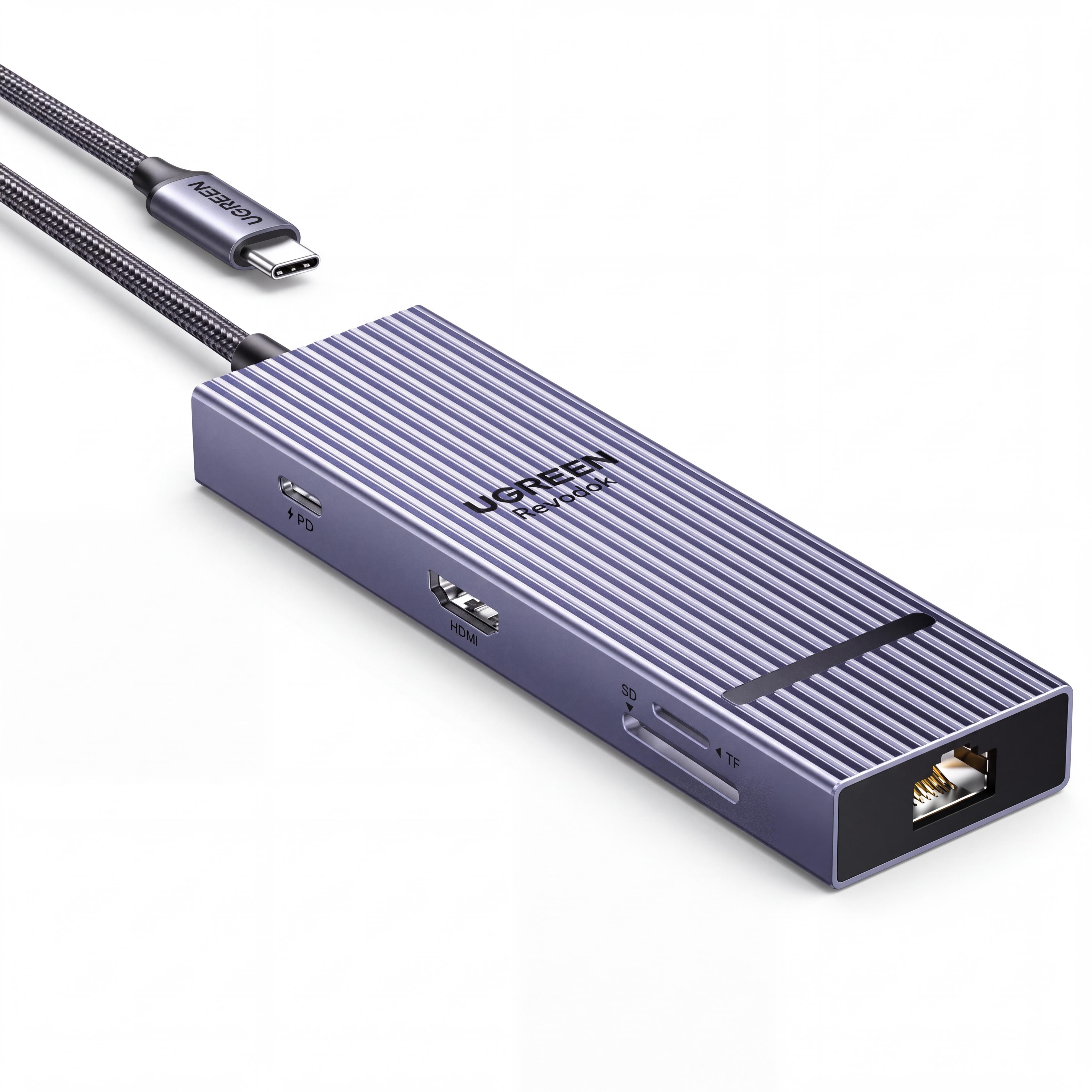 Хаб USB-C UGREEN Revodok CM886 9в1 HDMI 4K 60 Гц USB 10Gbps RJ45 2.5GbE відео через DP Alt Mode вхід PD 100 Вт читання SD/TF одночасно Сірий (55543)