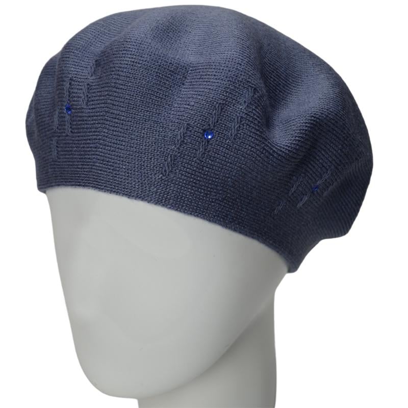 Берет женский Lirus Бусинка осенний тонкой двойной вязки Джинсовый - фото 1