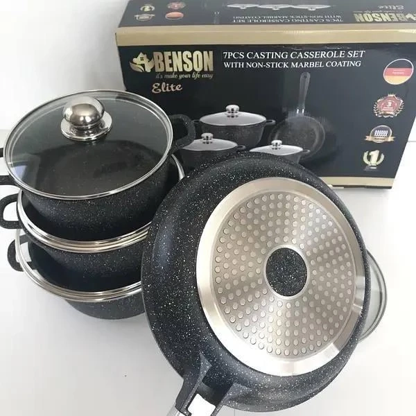 Набір посуду Benson з мармуровим антипригарним покриттям 7 пр. (BN-313) - фото 4 Набір посуду Benson з мармуровим антипригарним покриттям 7 пр. (BN-313) - фото 4