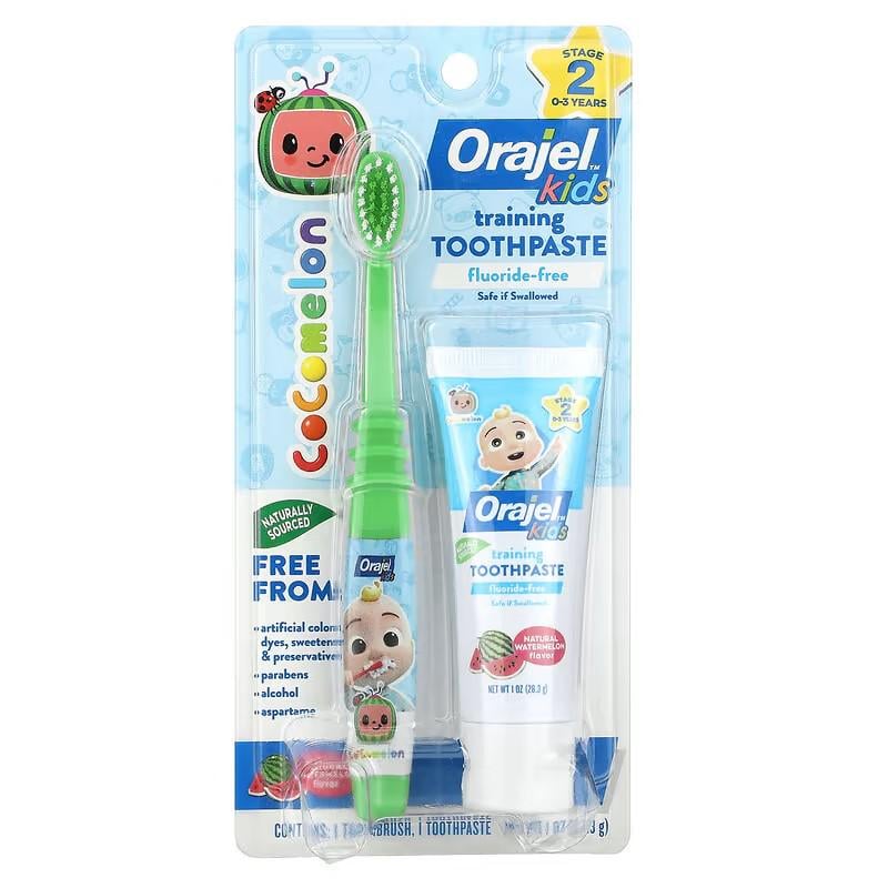 Зубная паста дестская Orajel Kids Cocomelon Training Toothpaste with Toothbrush Fluoride-Free 0-3 Years Watermelon 28,3 g