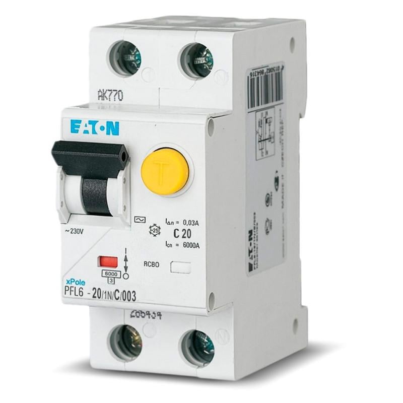 Дифференциальный выключатель Eaton PFL6 1P+N 20A 30mA C (286468)