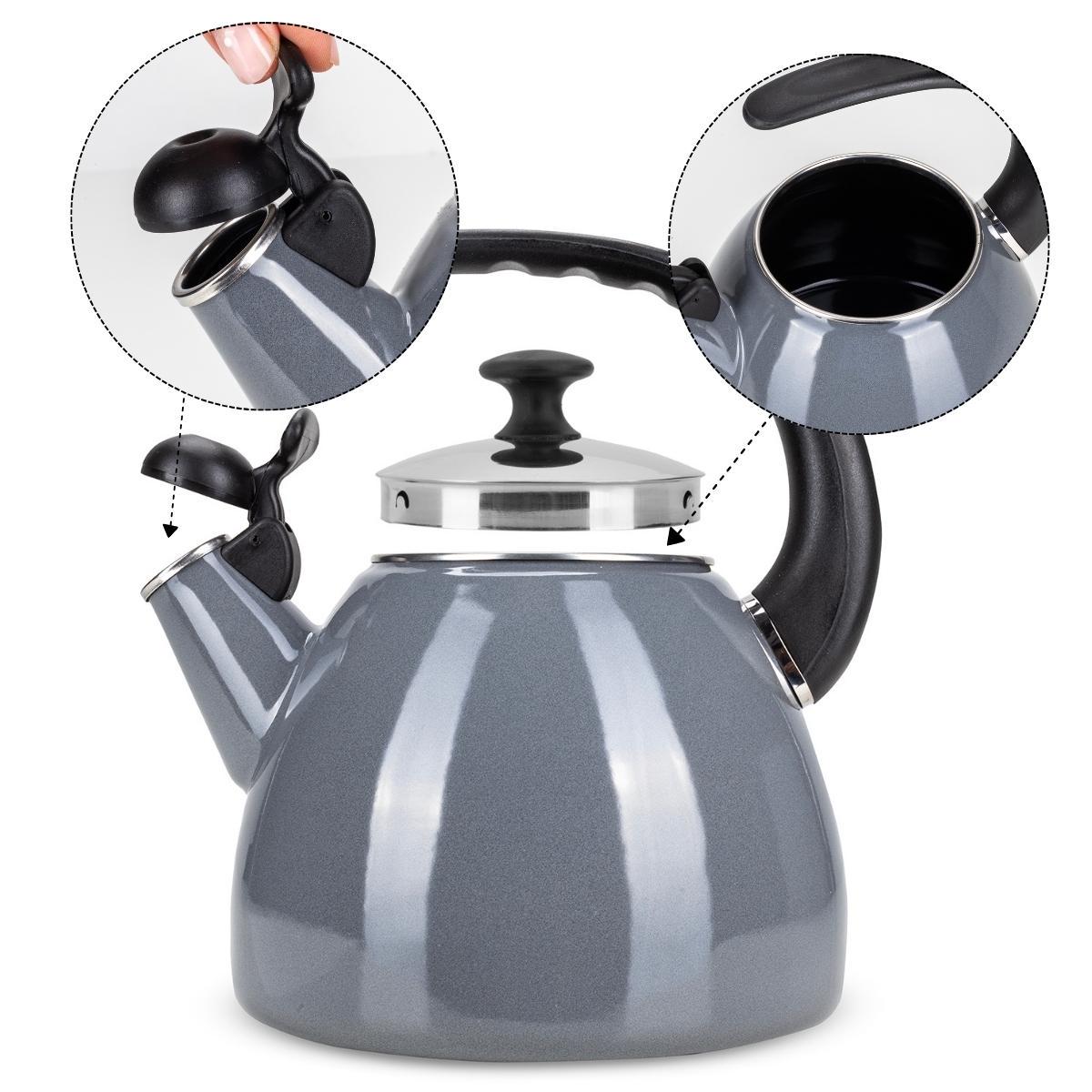 Чайник зі свистком Kamille KM-1040С із емальованої сталі 2,5 л Сірий (150-84-1040С) - фото 2 Чайник зі свистком Kamille KM-1040С із емальованої сталі 2,5 л Сірий (150-84-1040С) - фото 2