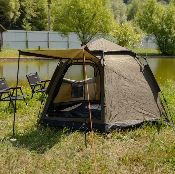 Палатка туристическая шестиугольная трехместная 240х210х130 см Зеленый (LU-020) - фото 2