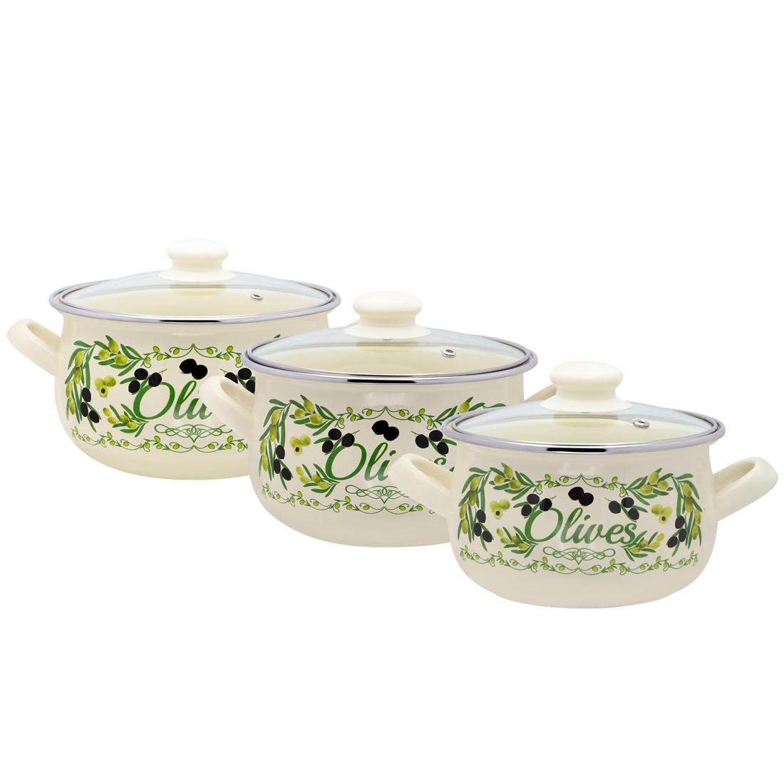 Кастрюли эмалированные Interos Греческая оливка 3 шт. - фото 2