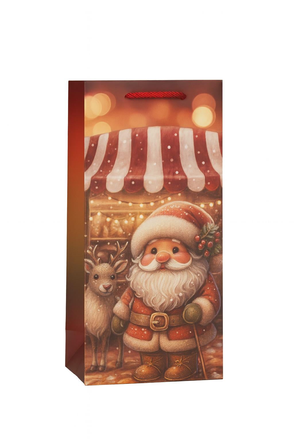 Пакет новогодний бумажный под бутылку Santa 12х10х35 см (R34801