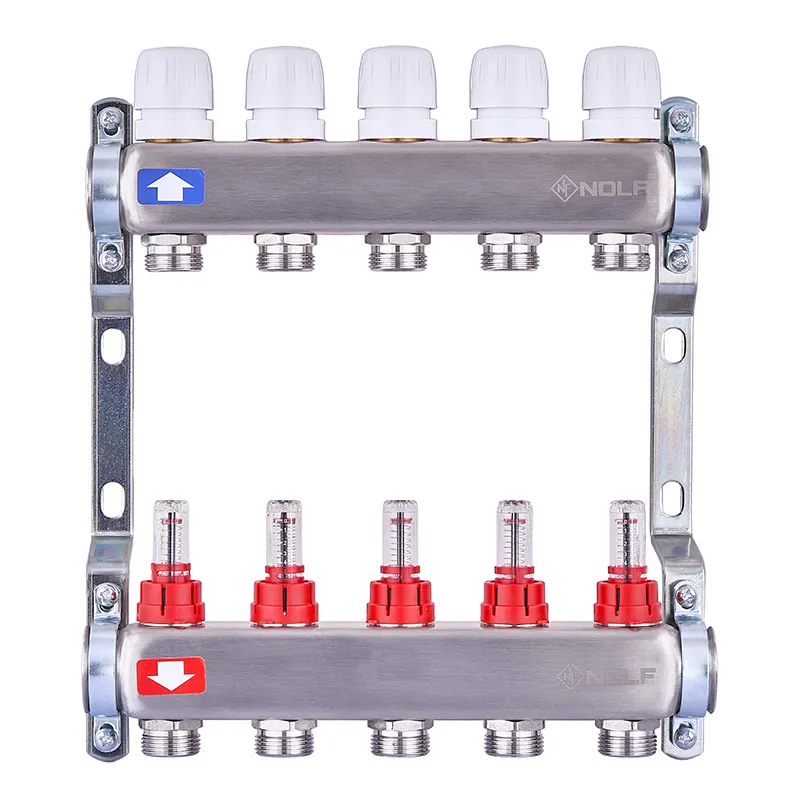 Коллекторный блок с расходомерами Nolf NF.2100-05S 1" 5 выходов нержавеющая сталь (NF3019)