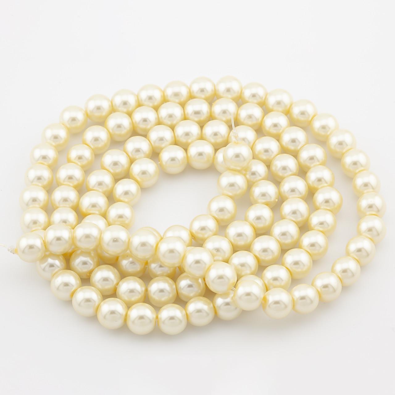 Бусины стеклянные на нитке под жемчуг 8 мм 80 см 105 шт. Желтый (БЖ0008ш21)