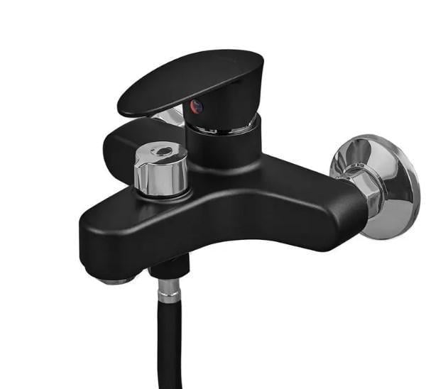 Смеситель для ванны PLAMIX CEZAR-009 EURO SET со шлангом/лейкой и кронштейном Matte Black (PM0693)