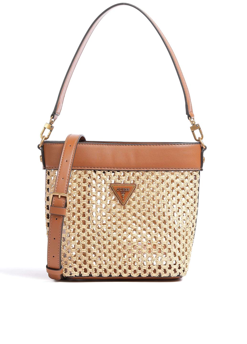 Сумка c косметичкой сумка корзина женская соломенная Guess VIKKY DRAWSTRING BUCKET HWWH6995040-COG Желтый