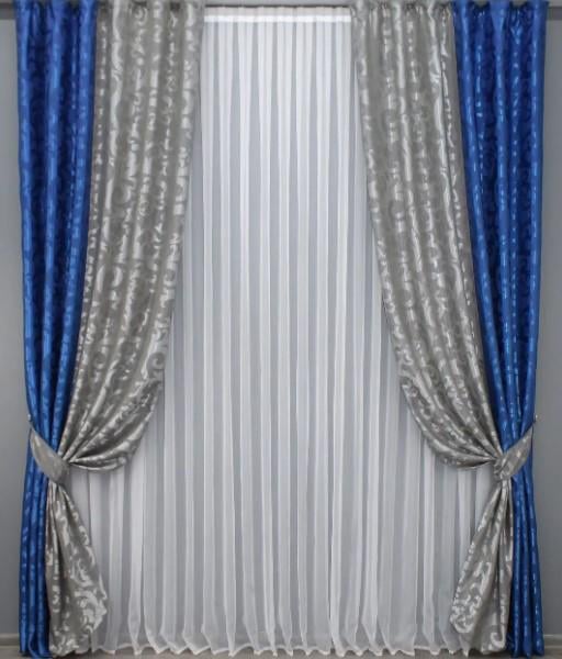 Комплект штор жаккард 1,5х2,7 м 2 шт. Синій/Сірий (014дк/475-293ш)