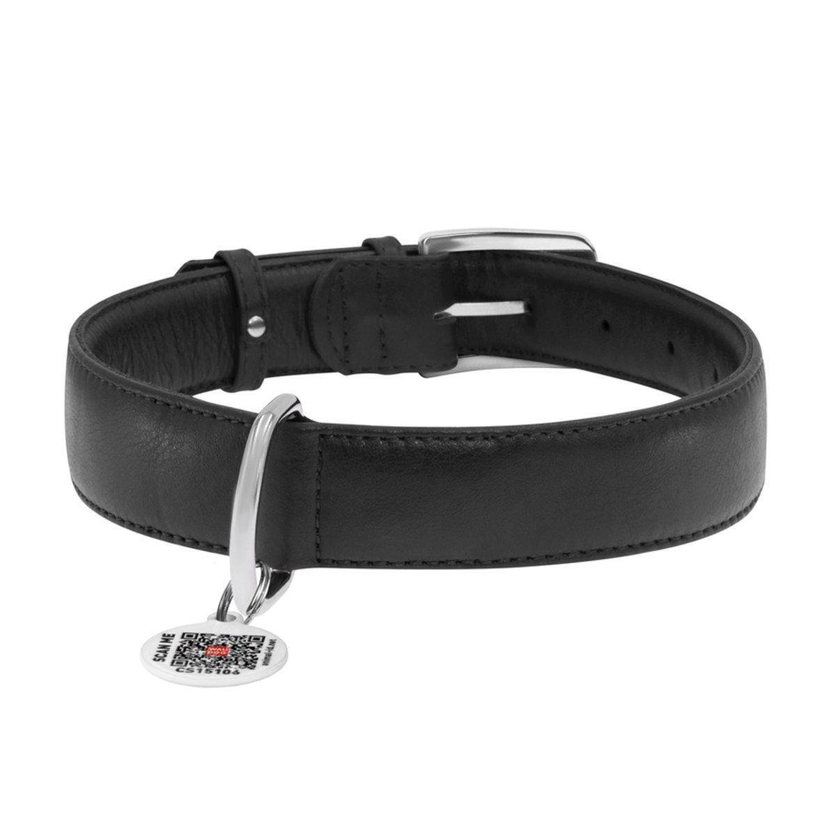 Ошейник для собак кожаный Waudog Glamour с QR паспортом XL 35 мм х 46-60 см Черный (33221 Col)