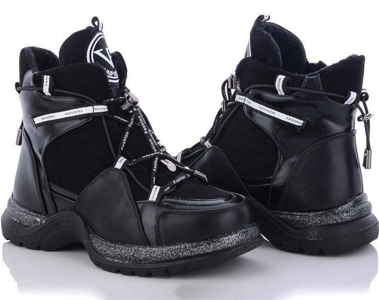 Зимние кожаные ботинки с натуральной шерстью Солнце A612-3A р. 32 Черный