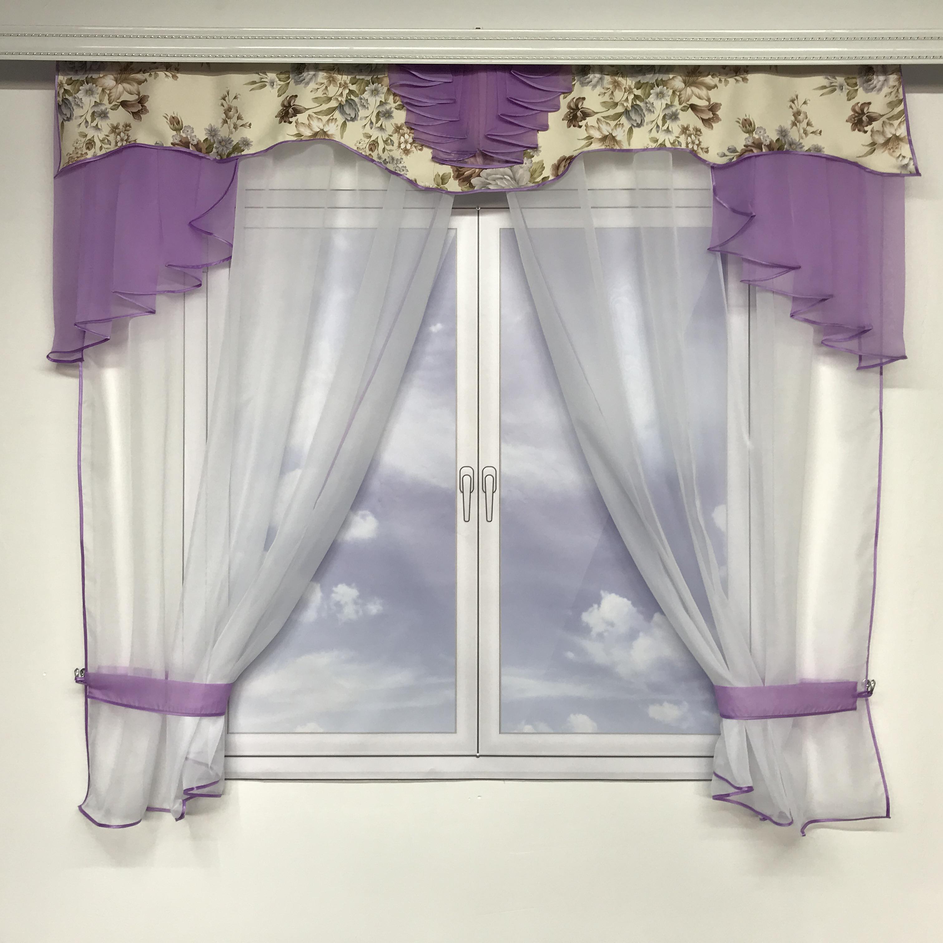 Короткий тюль с ламбрекеном ALBO 200x180 см Сиреневый