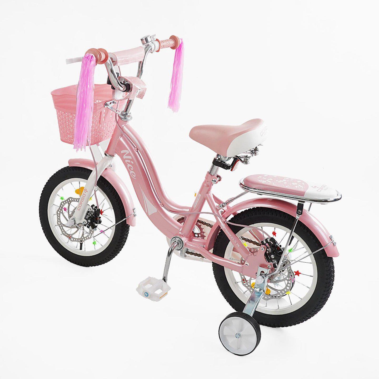 Велосипед двоколісний дитячий Corso 14" Nice з кошиком та багажником Рожевий - фото 3 Велосипед двоколісний дитячий Corso 14" Nice з кошиком та багажником Рожевий - фото 3