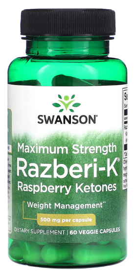 Кетоны малины максимальная дозировка Swanson Razberi-K Raspberry Ketones Maximum Strength 500 мг 60 вег. капс. (4289)