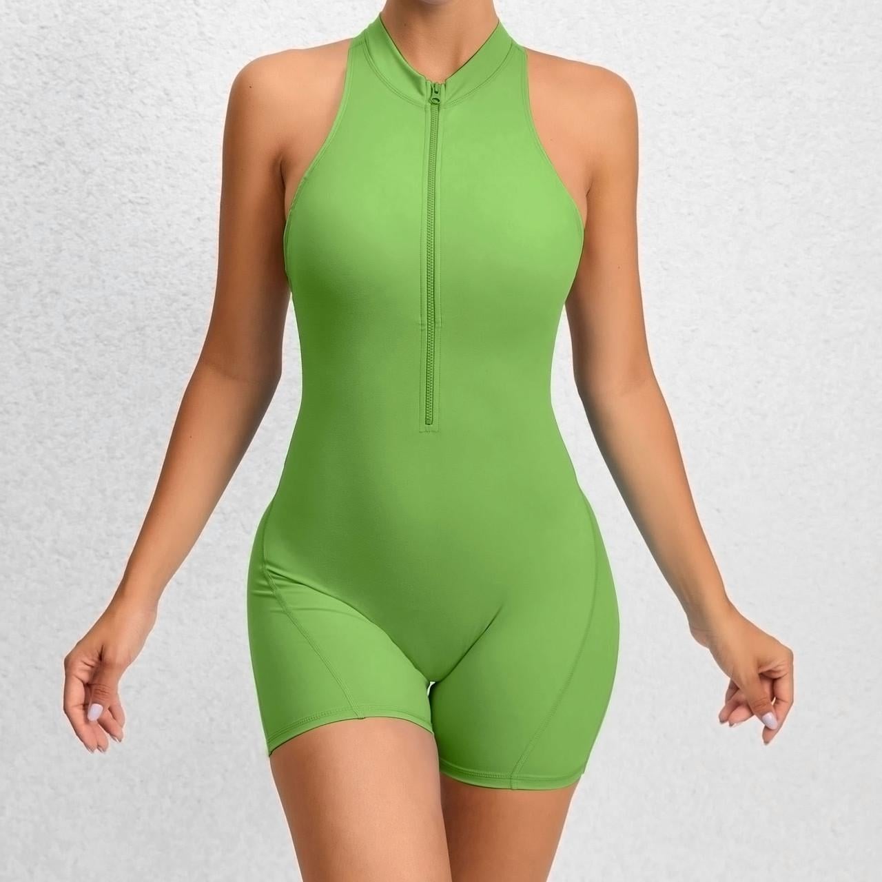 Комбинезон спортивный короткий с чашками и пуш-ап S Зеленый (WSH011S)