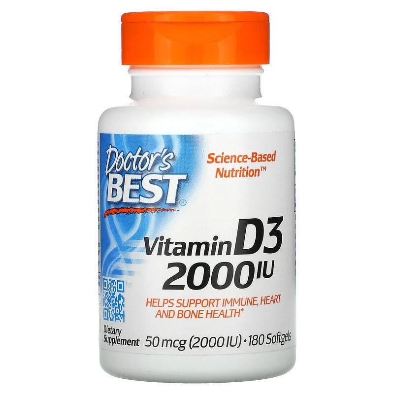 Витамин Д3 Doctor's Best Vitamin D3 2000 МЕ для здоровья сердца суставов иммунитета 180 капс.