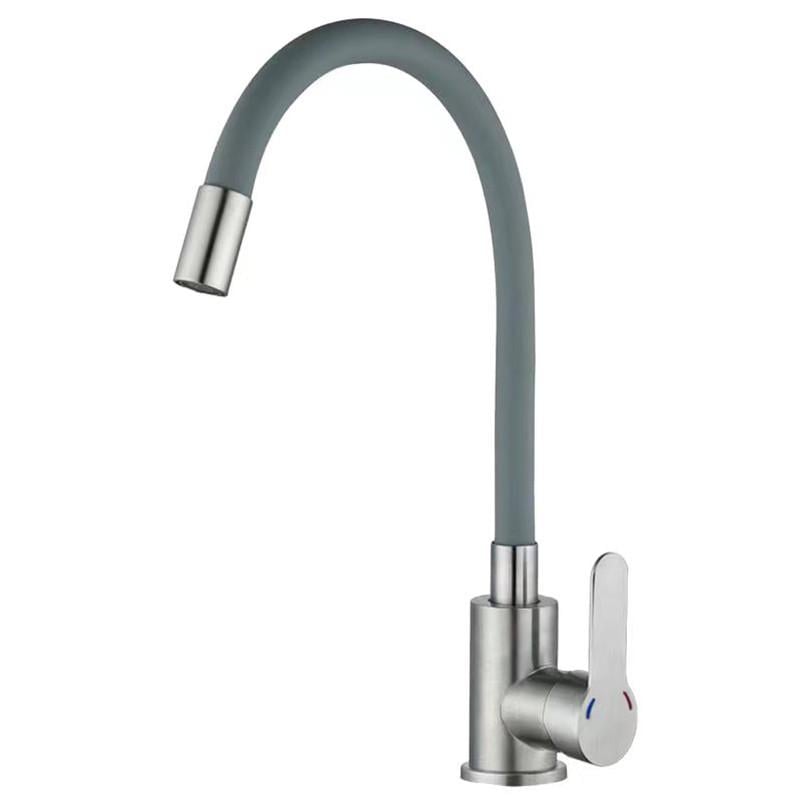 Смеситель для кухни Zerix DAX-011 Refl из нержавеющей стали с серым силиконовым изливом Gray (ZX4819)