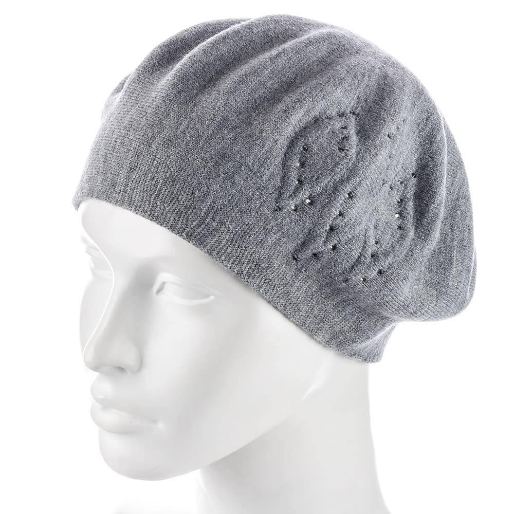 Берет женский Zolly ZH219 со стразами тонкой вязки полушерстяной Серый