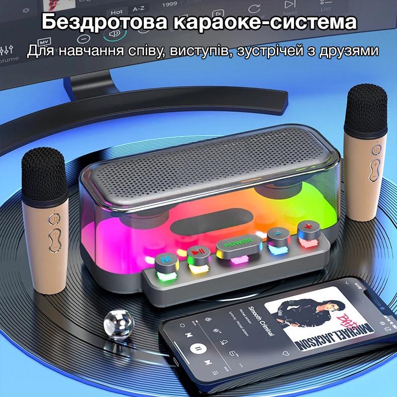 Колонка бездротова портативна EVIO LR Z6 Bluetooth з караоке-системою на 2 мікрофони Чорний - фото 2