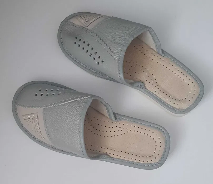 Тапки женские кожаные с закрытым носком р. 40 Серый (2632388838)