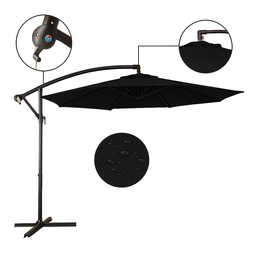 Садова парасолька WCG з поліестеру 160G сталевою рамою регульований кут нахилу з чохлом 3 м Чорний (W-7011BL1) - фото 6 Садова парасолька WCG з поліестеру 160G сталевою рамою регульований кут нахилу з чохлом 3 м Чорний (W-7011BL1) - фото 6