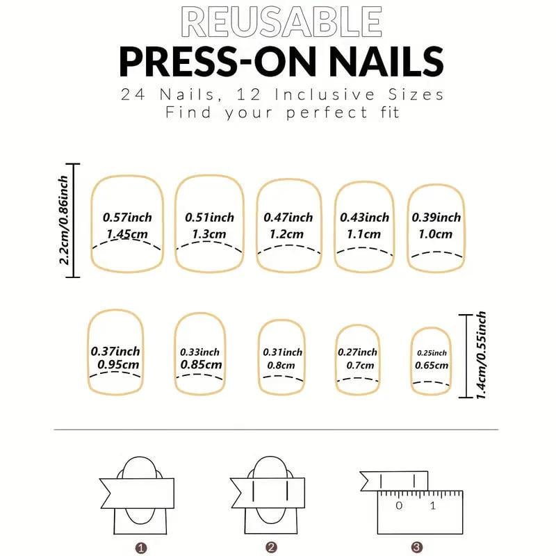 Накладные ногти Френч с 3D бантиком короткий квадрат с клеевыми пластинами 24 шт. Черный с бежевым (2689612579) - фото 10