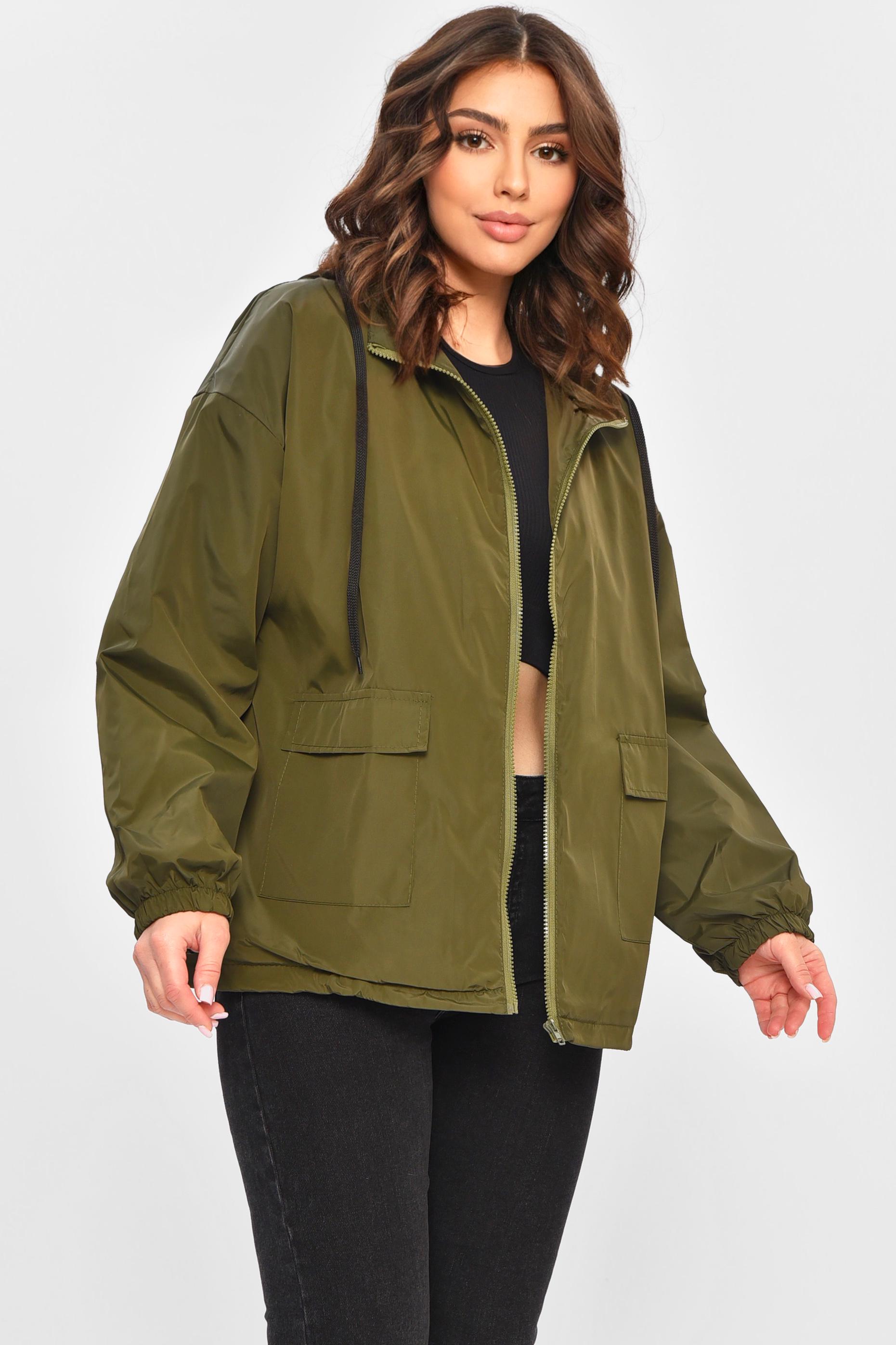 Вітровка жіноча однотонна р. 42/44 Хакі (202403) - фото 2