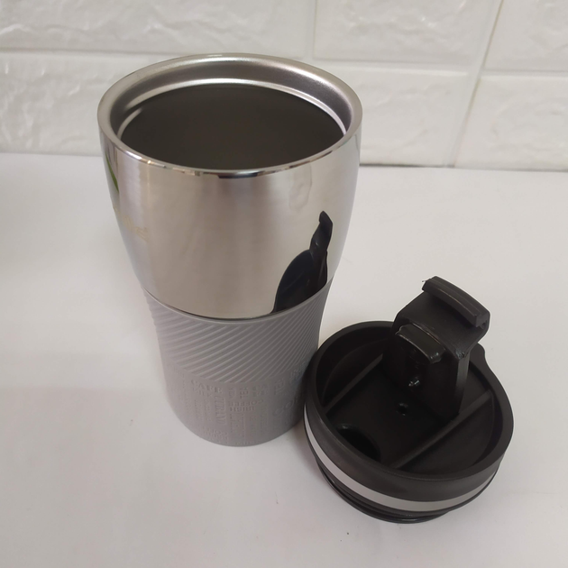 Термокухоль з силіконовою TPR-вставкою Kamille KM-2154 з нержавіючої сталі 260 мл Сталевий/Сірий (150-84-2154.2) - фото 2