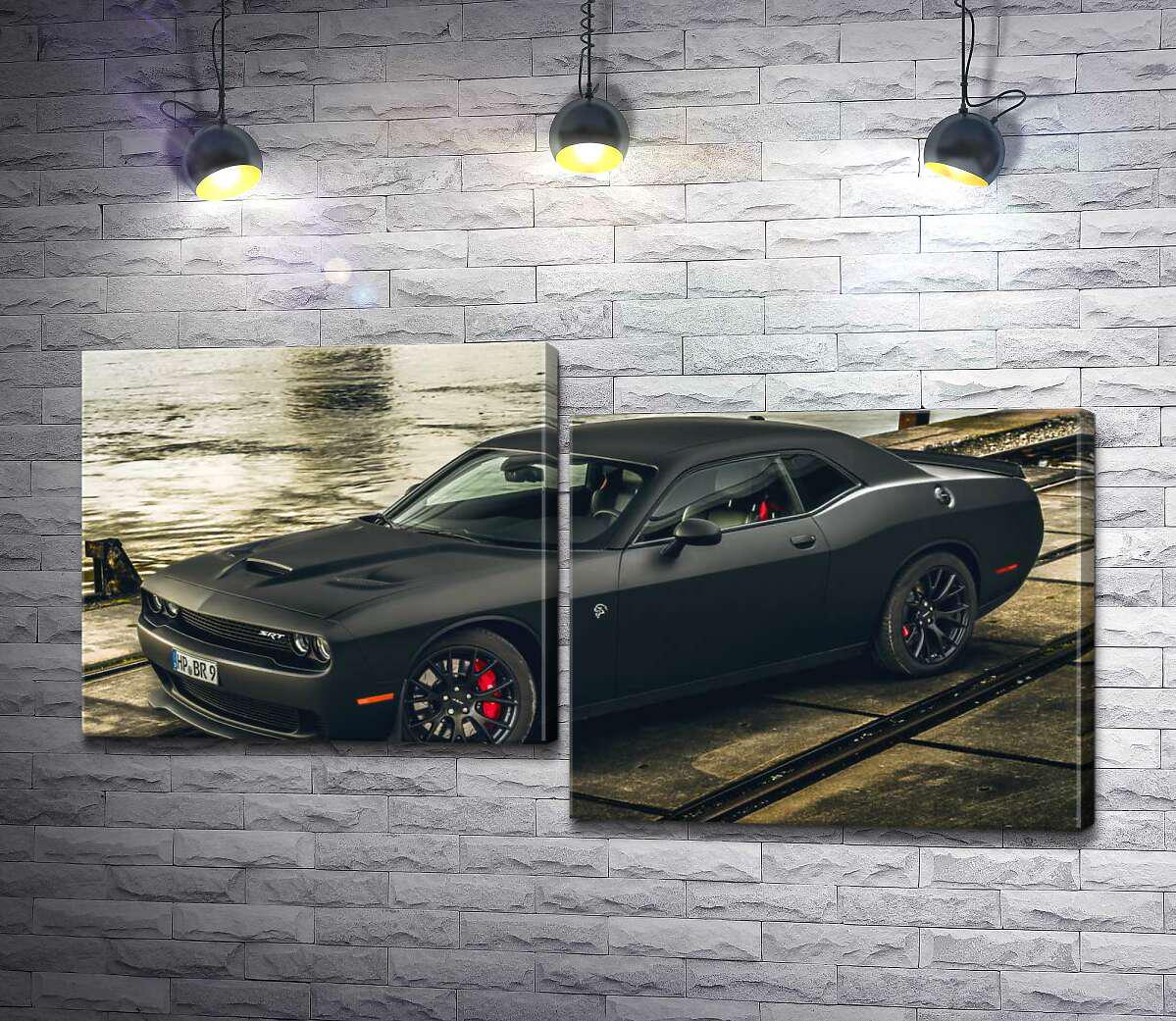 Модульная картина ArtPoster Черная матовая модель автомобиля Dodge Challenger Hellcat 100x54 см Модуль №5 (001225)