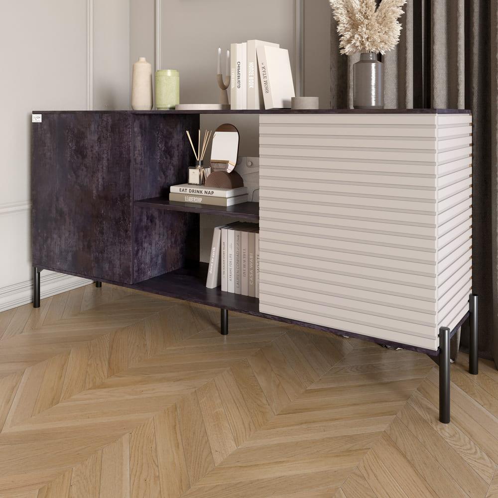 Комод открытый на черных металлических ножках Lion Грей Бетон темный/Кашемир (Lion-042864) Комод открытый на черных металлических ножках Lion Грей Бетон темный/Кашемир (Lion-042864)