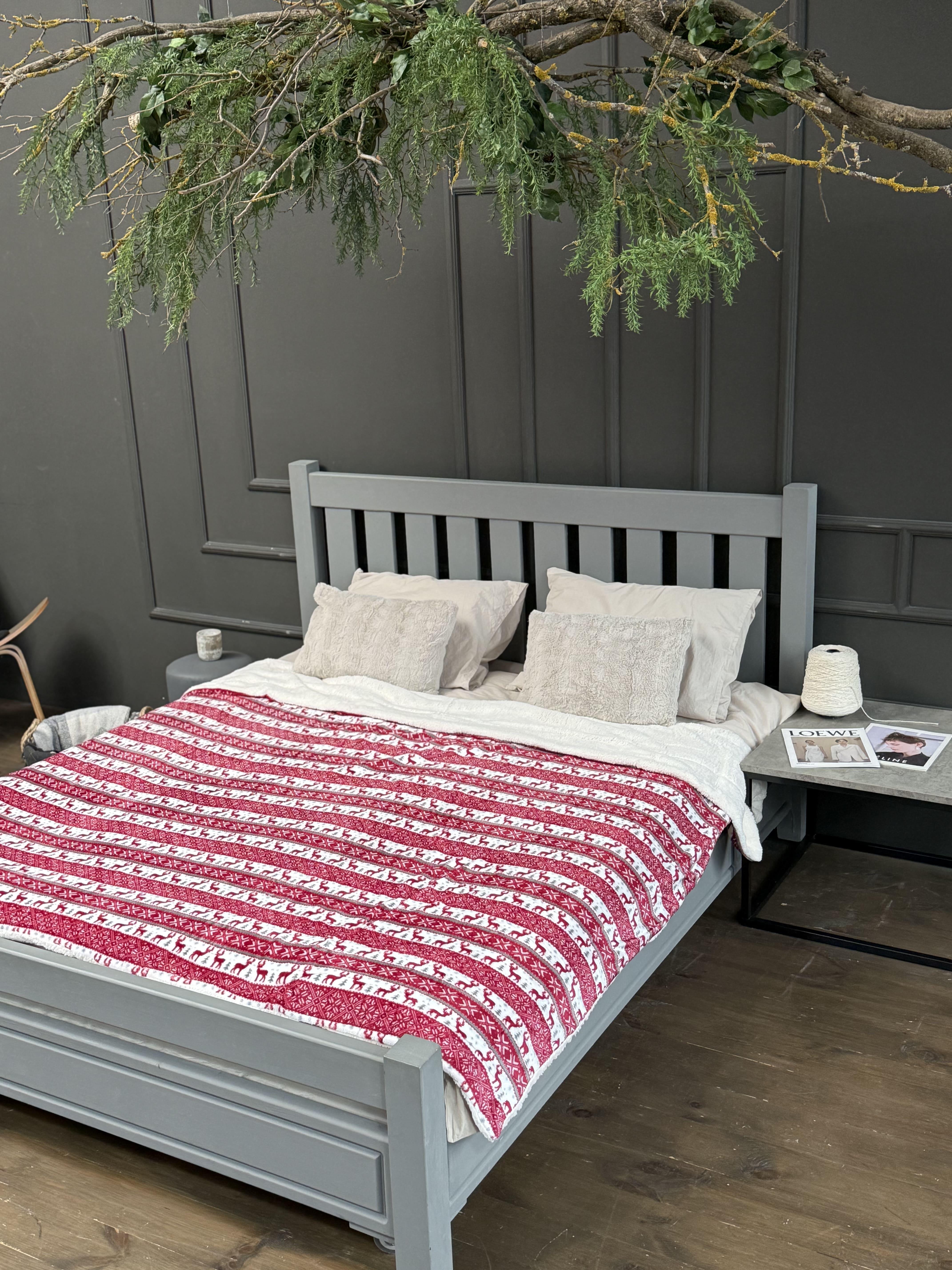 Плед-покрывало двухсторонний Рождественский олень на эко овчине 200x230 см (29467186) - фото 4