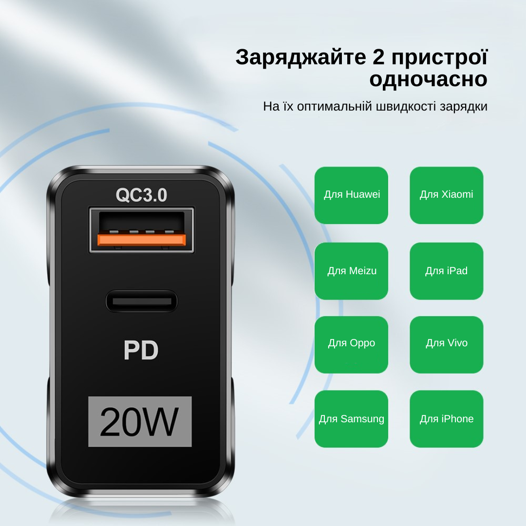 Зарядний пристрій XON PowerCharge USB Type-C PD 20W Білий (PCWA020020A1С1W 6143) - фото 3