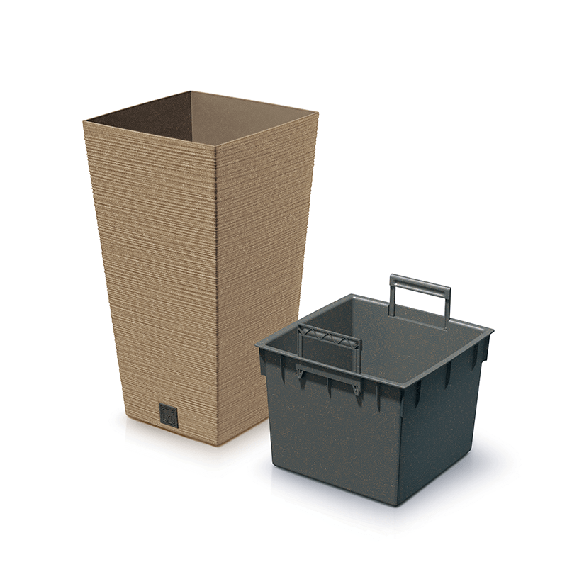 Горшок для цветов Prosperplast Furu Eco Wood квадратный высокий с вкладышем 29,5х29,5х55 см Бежевый (60123-4665)