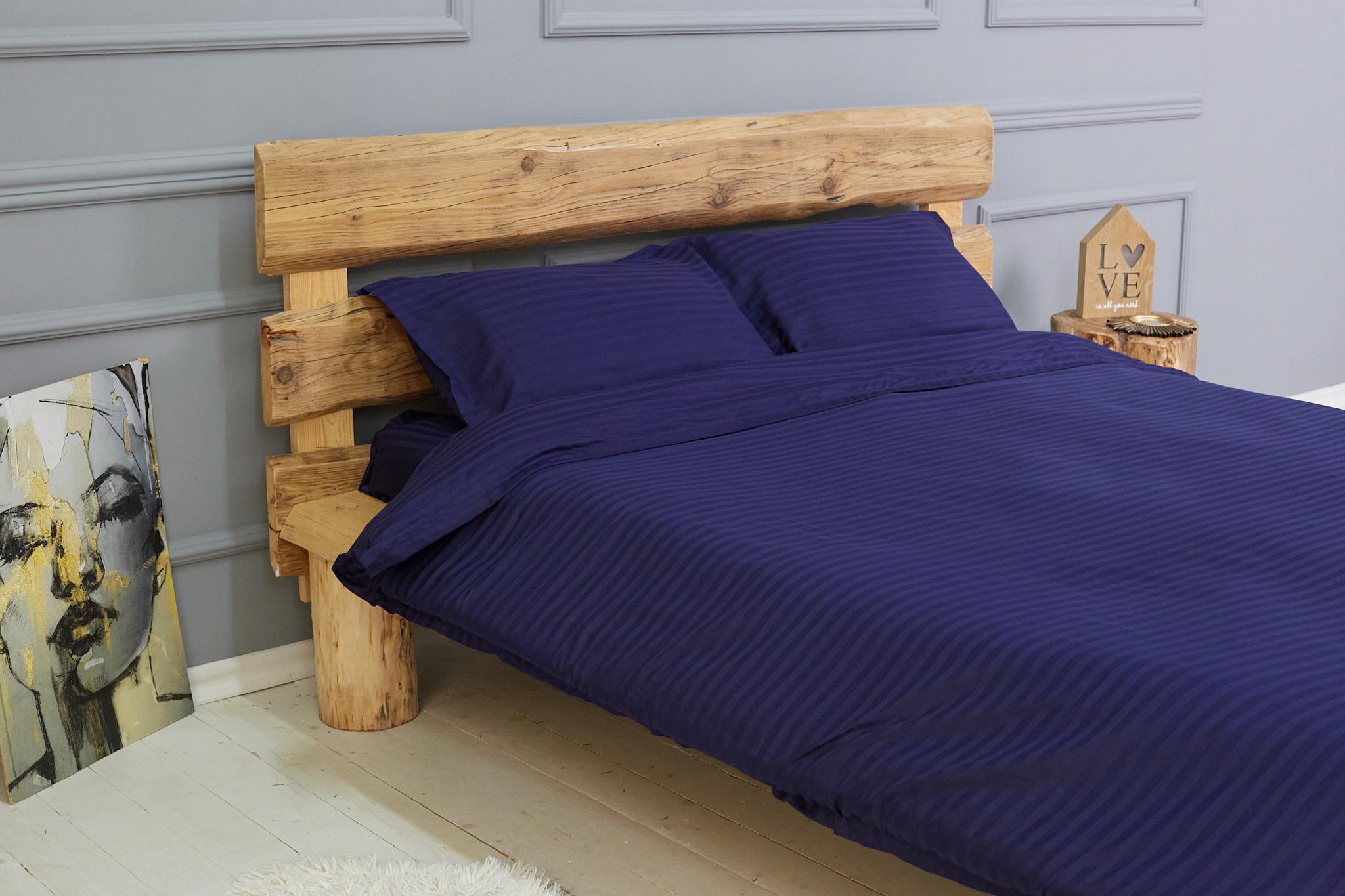 Комплект постільної білизни страйп-сатин двоспальний євро Королівський синій (9363180)