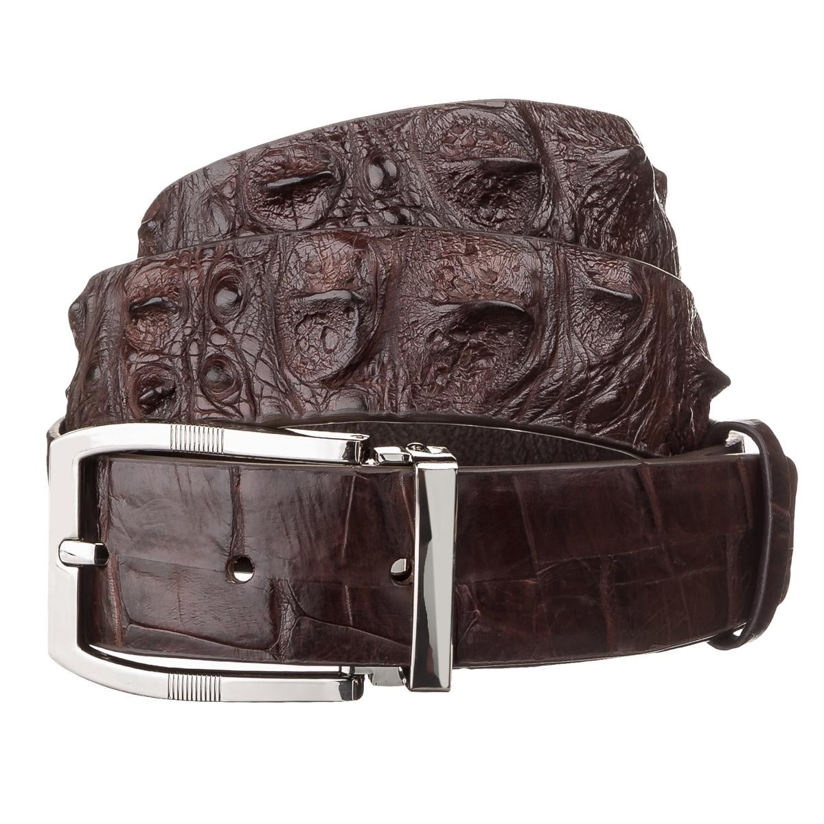 Ремень мужской Crocodile leather 18178 из натуральной кожи крокодила Коричневый