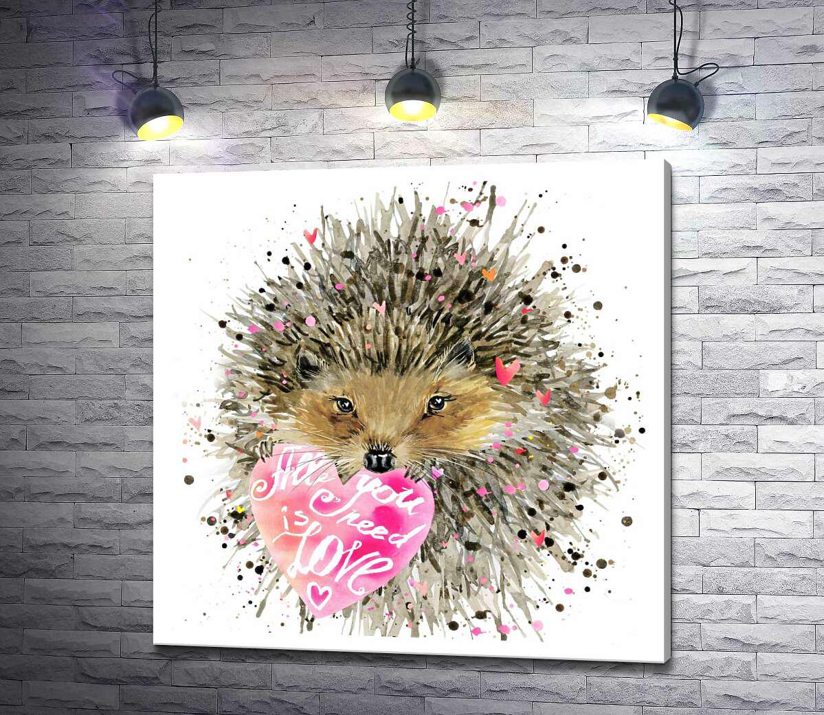 Картина ArtPoster Колючий ежик с розовым сердцем-признанием в лапках 50x50 см Модуль №1 (001479)