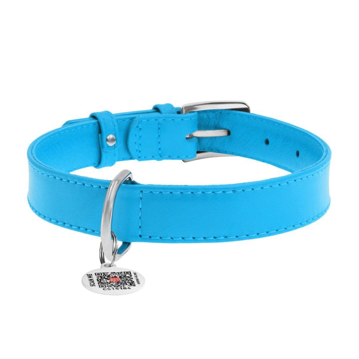 Ошейник для собак кожаный Waudog Glamour с QR паспортом M 20 мм х 30-39 см Голубой (32932 Col)