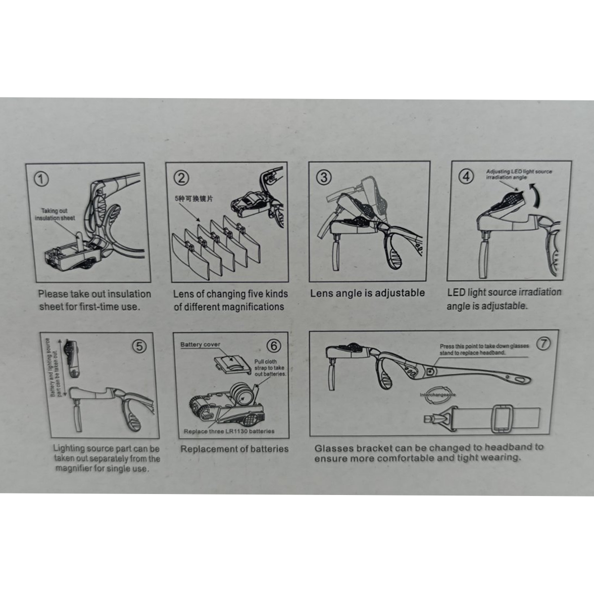 Лупа-окуляри бінокулярна 9892B з 2LED підсвічуванням 5 лінз 1X/1,5Х/2Х/2,5Х/3,5Х Black (160410) - фото 5 Лупа-окуляри бінокулярна 9892B з 2LED підсвічуванням 5 лінз 1X/1,5Х/2Х/2,5Х/3,5Х Black (160410) - фото 5