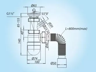 Сифон для мойки Soloplast К-0110 сетка нержавеющая сталь отвод под стиральную машину пробка (SQ-1003940) - фото 2