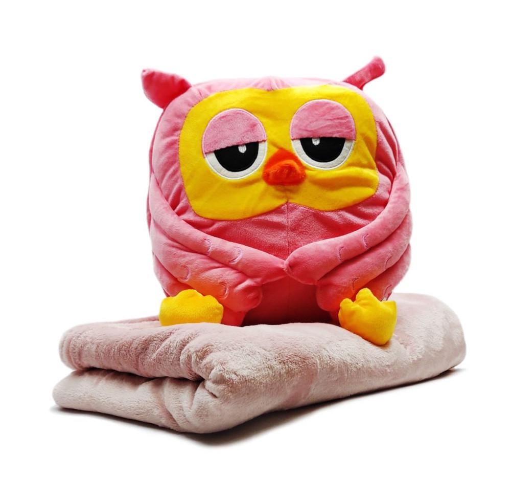 Игрушка подушка плед Сова Розовый (43434)
