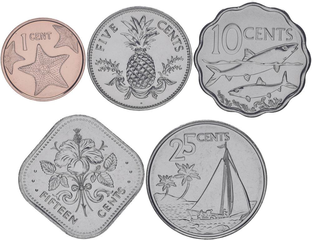Коллекционные монеты Багамы 5 шт. 1984-2010 UNC (М05196)