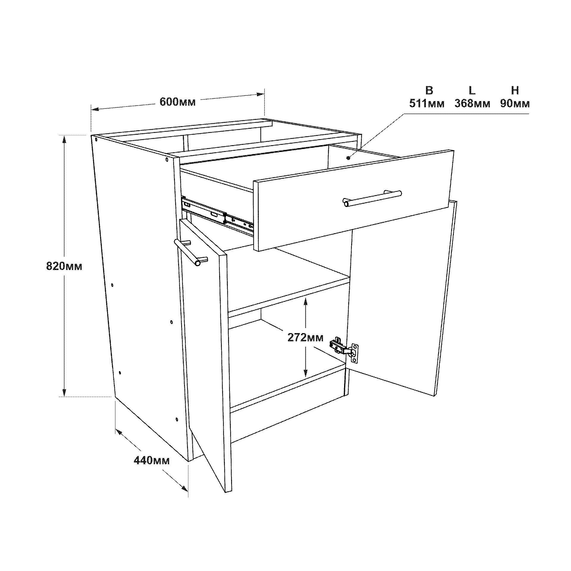 Шафа кухонна нижня без стільниці Еверест Еко з ящиком 600 60х46х82 см Білий/Дуб крафт Білий/Графітовий (09070) - фото 3