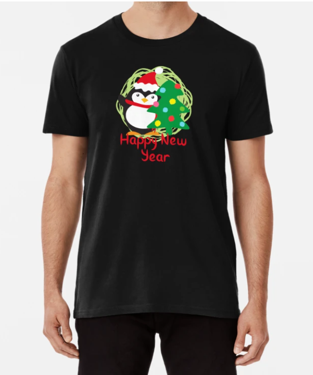 Футболка чоловіча новорічна Stedman з принтом Happy New Year Пінгвін та ялинка XXL Чорний (НГ42-5)